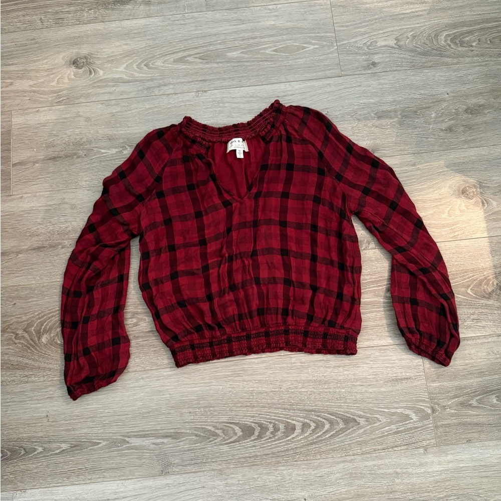 Anthropologie Red Plaid Blouse
